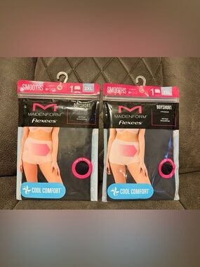 2 PACK MAIDENFORM COOL COMFORT ALL OVER SMOOTHING FLEXEES BOYSHORT  BLACK 2XL